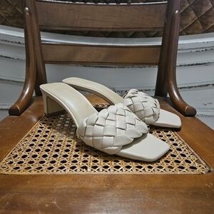 H&M Tan Cream Neutral Woven Braided Heels Sz 8 Chic Boho Like New